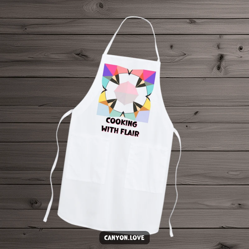 Funny Apron featuring jagged geometric shapes in contrasting bold colors, a stylish and practical kitchen accessory with an abstract flair.