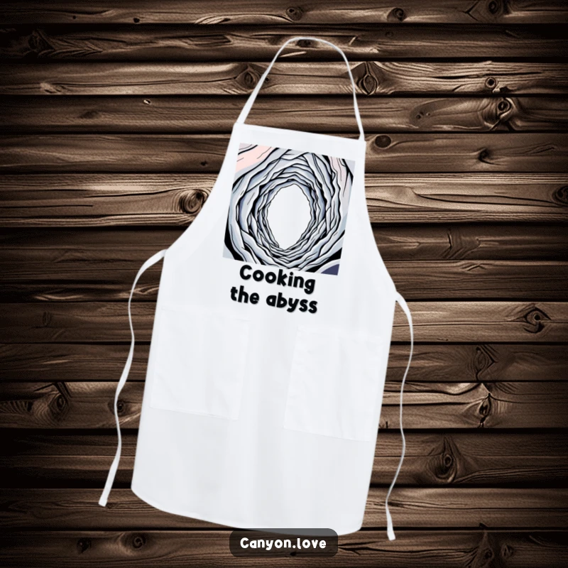 Funny apron featuring a single, winding line descending into a deep, abstract abyss, perfect for chefs.