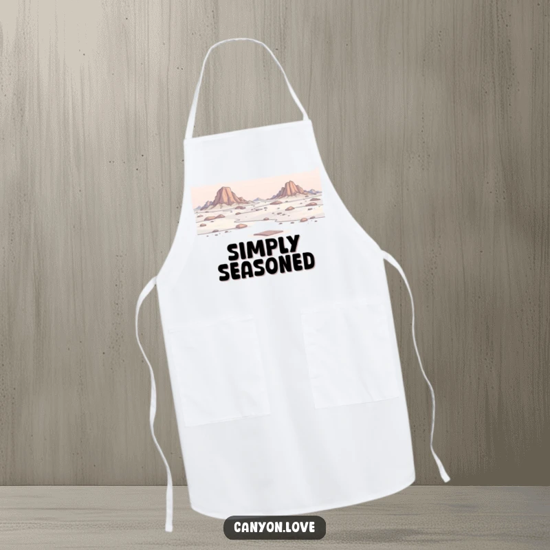 Funny Apron featuring a minimalist depiction of a vast, rocky expanse, a stylish and practical kitchen accessory.