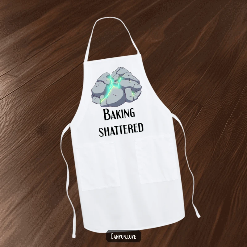 Funny apron featuring a detailed shattered rock pattern with striking, glowing veins running through the cracks.