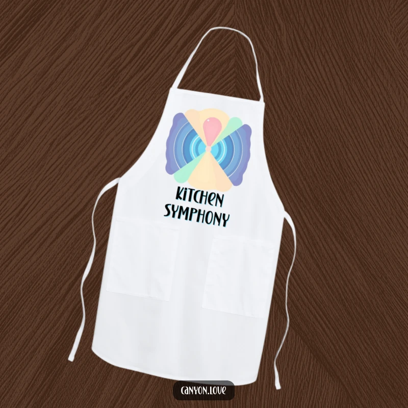 Funny Apron featuring abstracted sound waves radiating from a central point, adding a rhythmic and humorous element to kitchen wear.