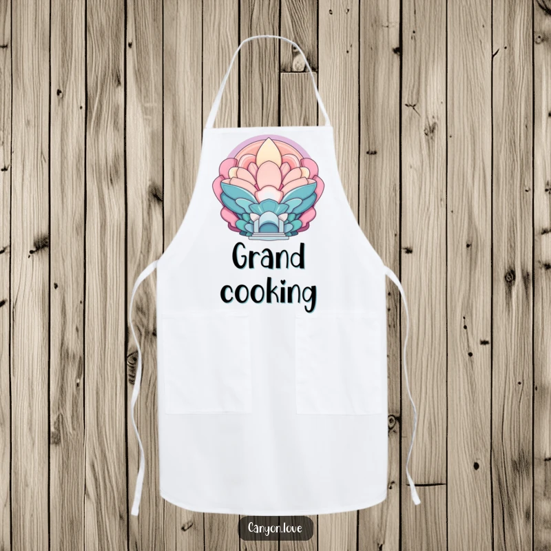 Funny apron with layered, echoing abstract shapes suggesting monumental scale, perfect for culinary artists.