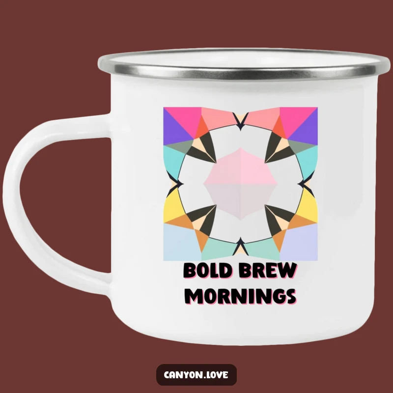 Funny Geometric Camping Mug - Bold Colors Enamel Drinkware Gift