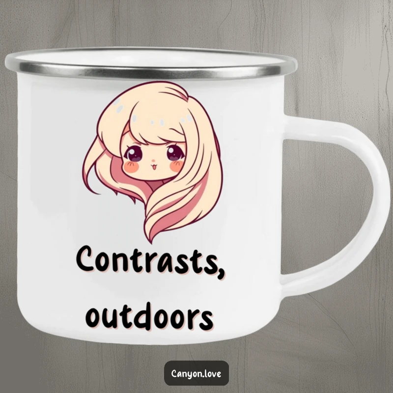 Funny Camping Mug with abstract art, blending smooth curves and sharp geometric edges for a stylish and humorous outdoor drinking experience.