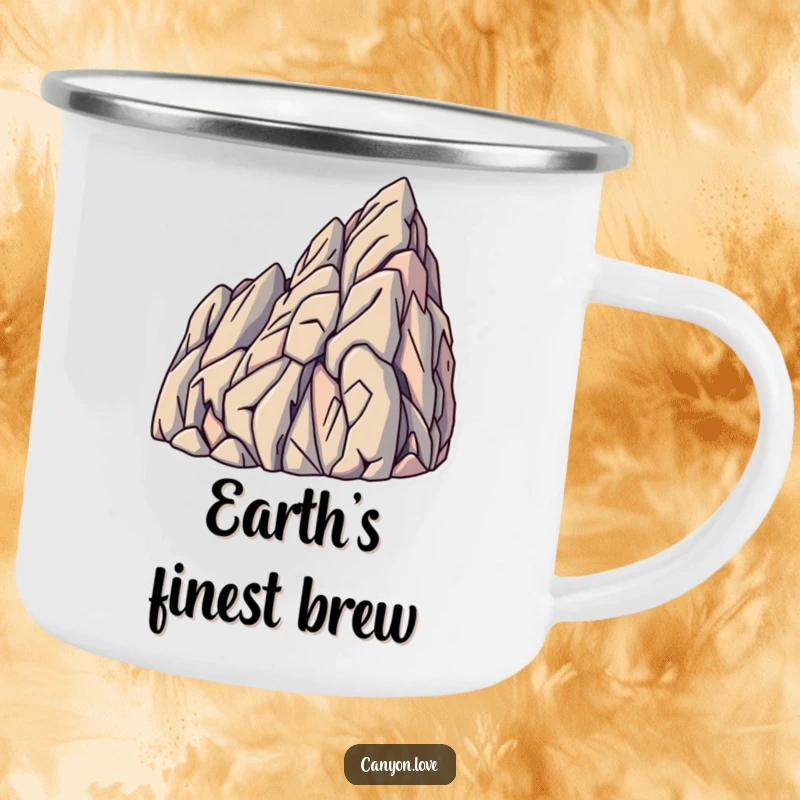 Funny Camping Mug showcasing sharp, angled lines mimicking rock strata formations, perfect for drinks with an earthy artistic touch.
