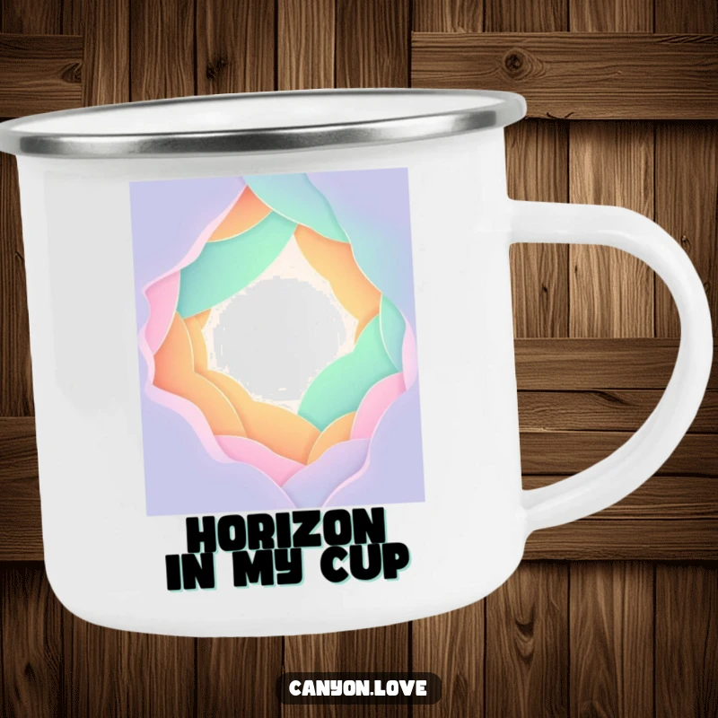 Funny Camping Mug showcasing overlapping gradient planes forming a stylized chasm, perfect for drinks with abstract artistic flair.