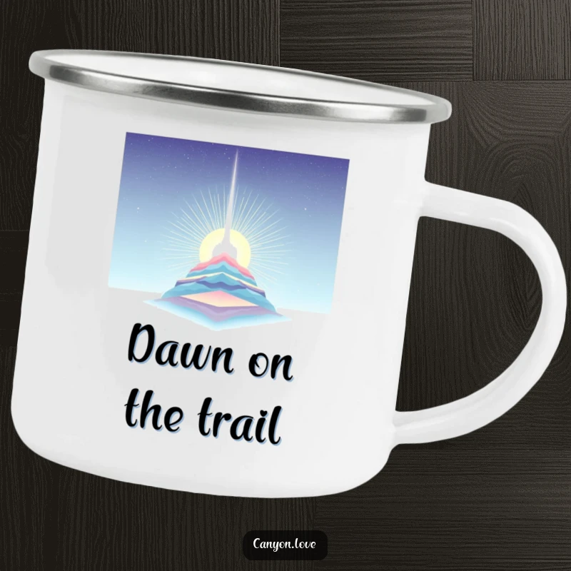 Funny Camping Mug with a light beam piercing layered strata, offering a hopeful and humorous design for outdoor adventures.