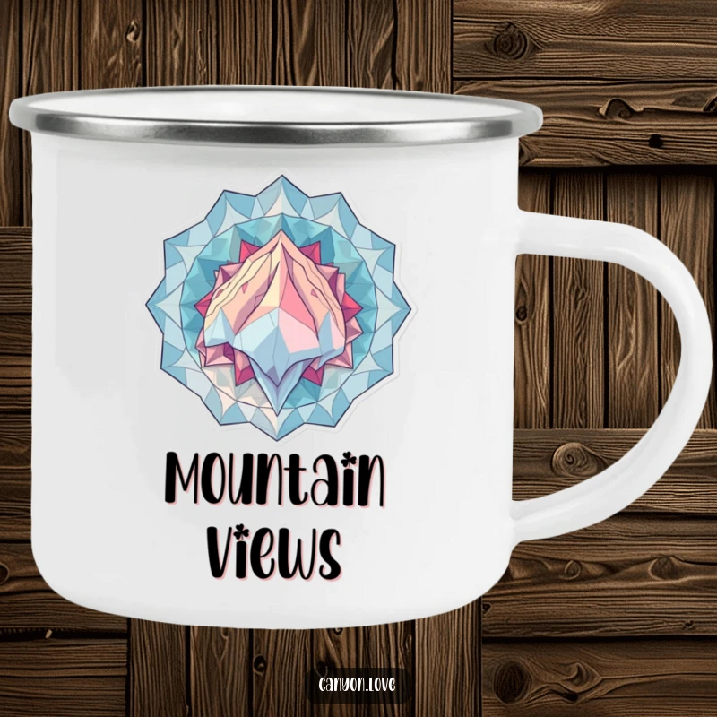 Funny Camping Mug with geometric patterns suggesting immense geological scale, offering an abstract and humorous design for outdoor enjoyment.