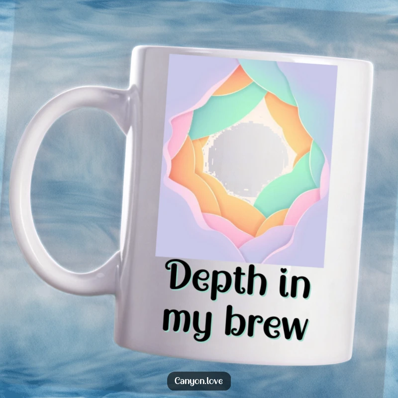 Funny Mug depicting stylized overlapping gradient planes forming a dramatic chasm, creating a sense of depth and abstract beauty.