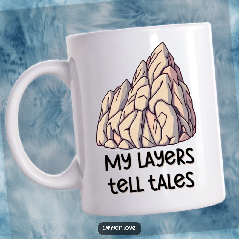 Funny Mug featuring sharp, angled lines that mimic natural rock strata formations, evoking an earthy and artistic feel.