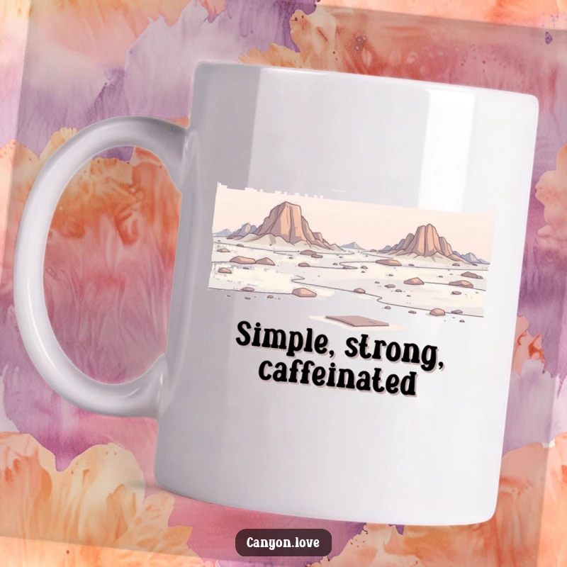 Funny Mug with a minimalist depiction of a vast, rocky expanse, evoking a sense of calm and open landscape.