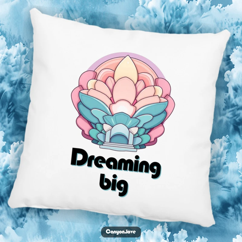 Funny pillow featuring layered, echoing forms that suggest incredible, monumental scale for cozy decor.