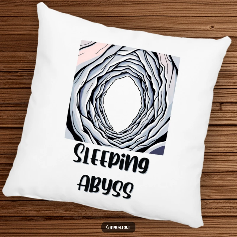 Funny pillow with a single, abstract line descending into a deep void, providing comfort and style.