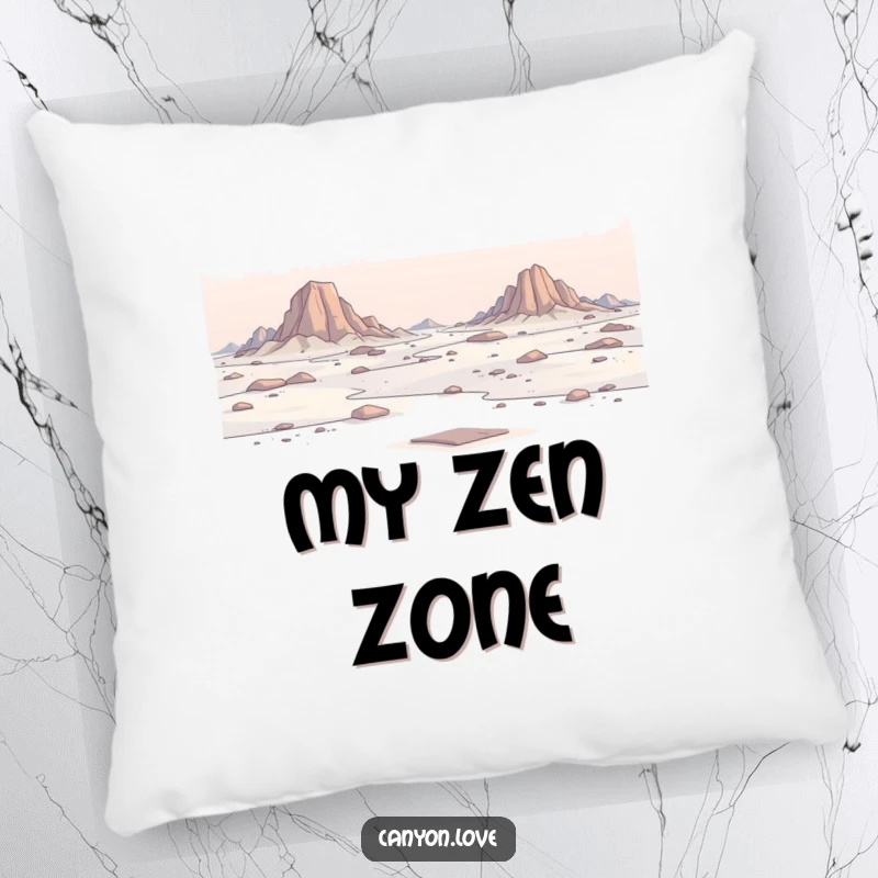 Funny Pillow decorated with a minimalist depiction of a vast, rocky expanse, providing comfortable serene landscape art for your home.