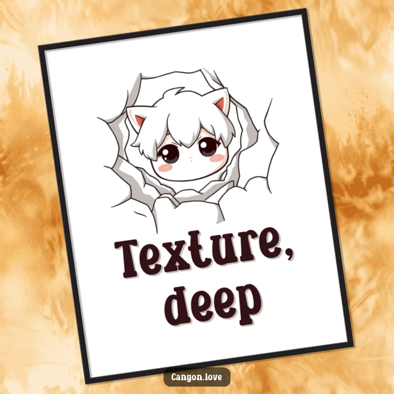 Funny Digital Art Print of a monochromatic chasm, emphasizing texture and shadow for a dramatic, moody, and humorous artistic display.