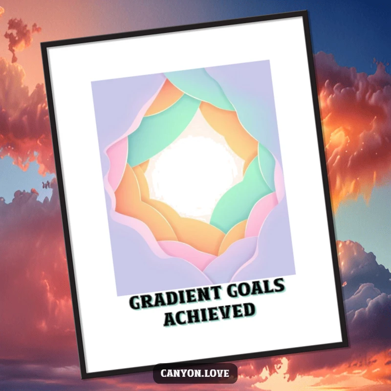 Funny Digital Art Print depicting stylized overlapping gradient planes forming a chasm, a captivating abstract piece with depth.