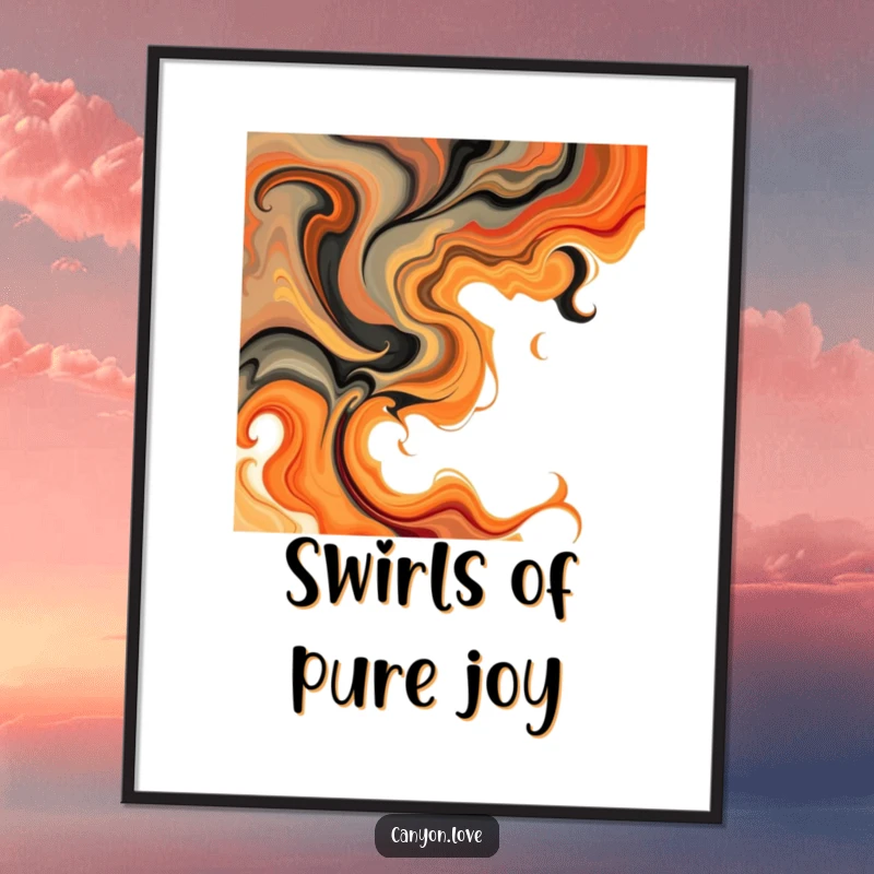Funny Digital Art Print depicting abstract swirls of earthy tones and fiery oranges, a warm and dynamic artistic piece.