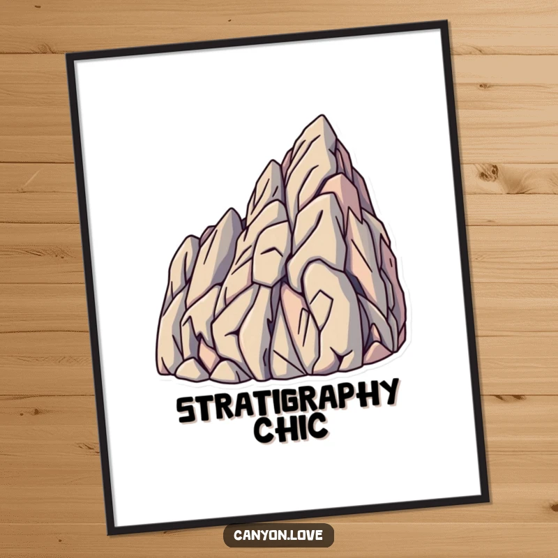 Funny Digital Art Print depicting sharp, angled lines mimicking rock strata formations, an earthy and artistic piece.