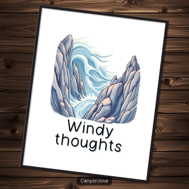 Funny digital art print of abstract wind patterns sweeping over monumental, stylized rock formations for stunning decor.