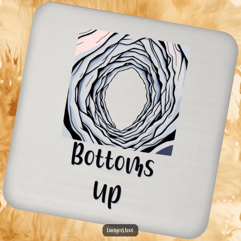 Funny drink coasters featuring a single, winding line descending into a deep, abstract abyss.