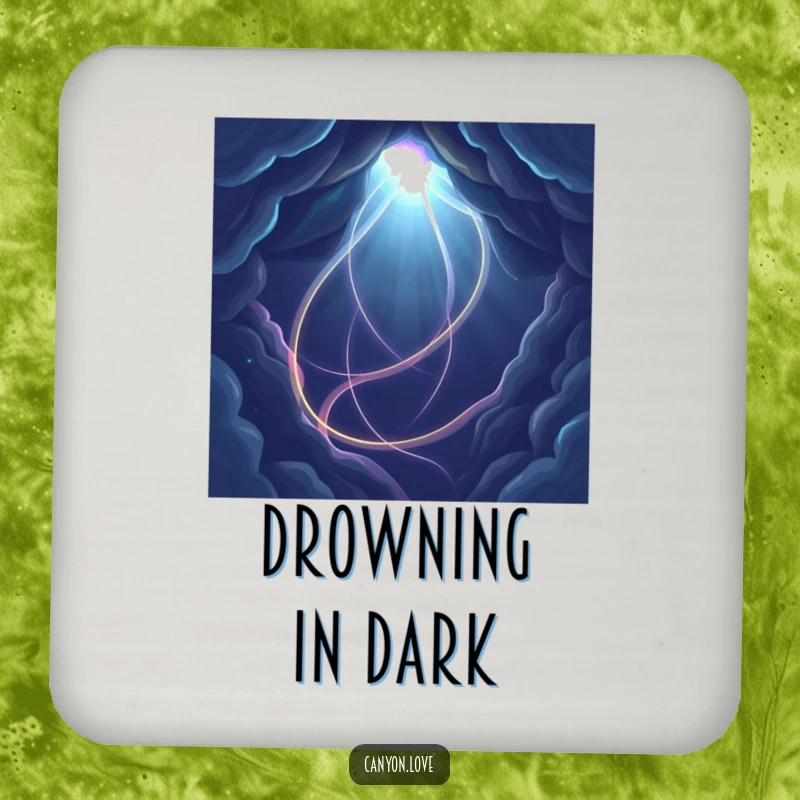 Funny abstract drink coasters depicting illuminated light trails against a deep, dark, abstract backdrop.