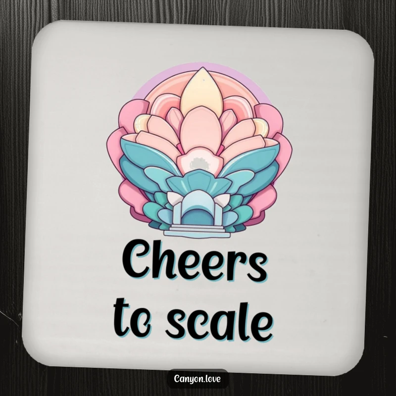 Funny drink coasters featuring layered, echoing abstract forms suggesting monumental scale.