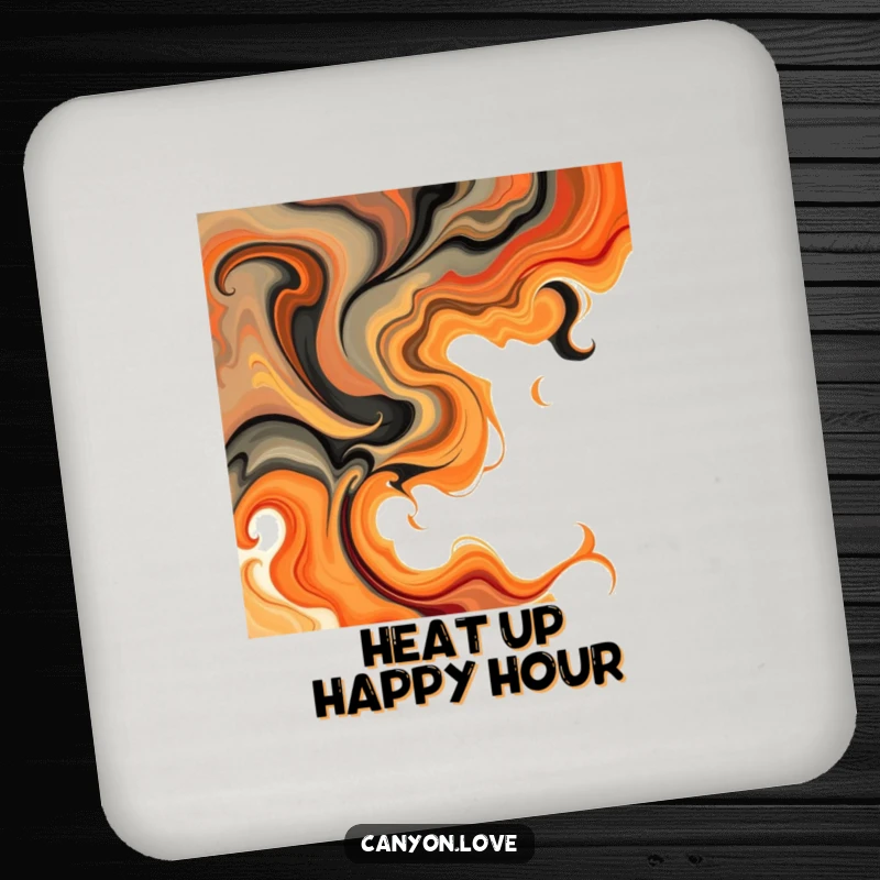 Funny Drink Coasters (Set of 4) featuring abstract swirls of earthy tones and fiery oranges, a stylish warm addition to any table.