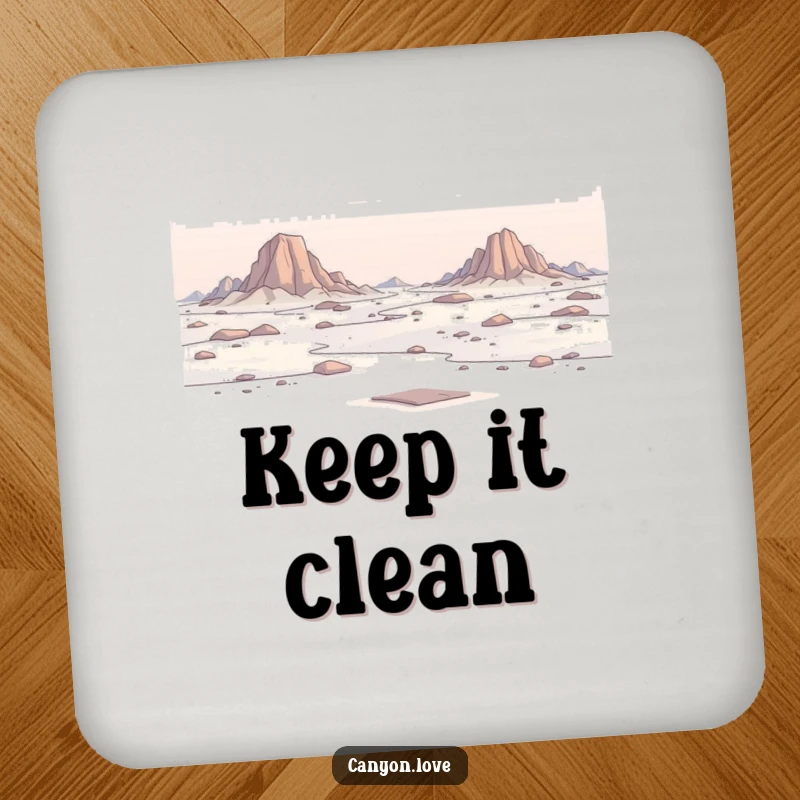 Funny Drink Coasters (Set of 4) featuring a minimalist depiction of a vast, rocky expanse, a stylish serene addition to any table.