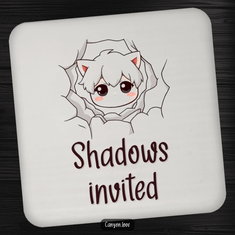 Funny Drink Coaster showcasing a monochromatic chasm, emphasizing texture and shadow for a dramatic and humorous table accent.