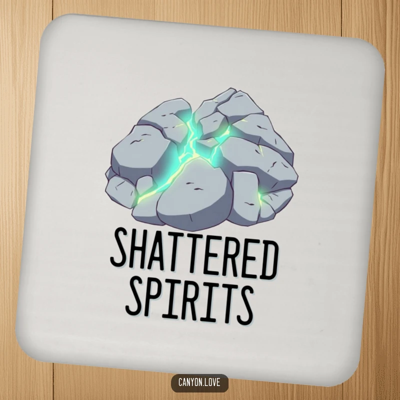 Funny drink coasters featuring a shattered rock pattern with luminous veins running through the cracks.