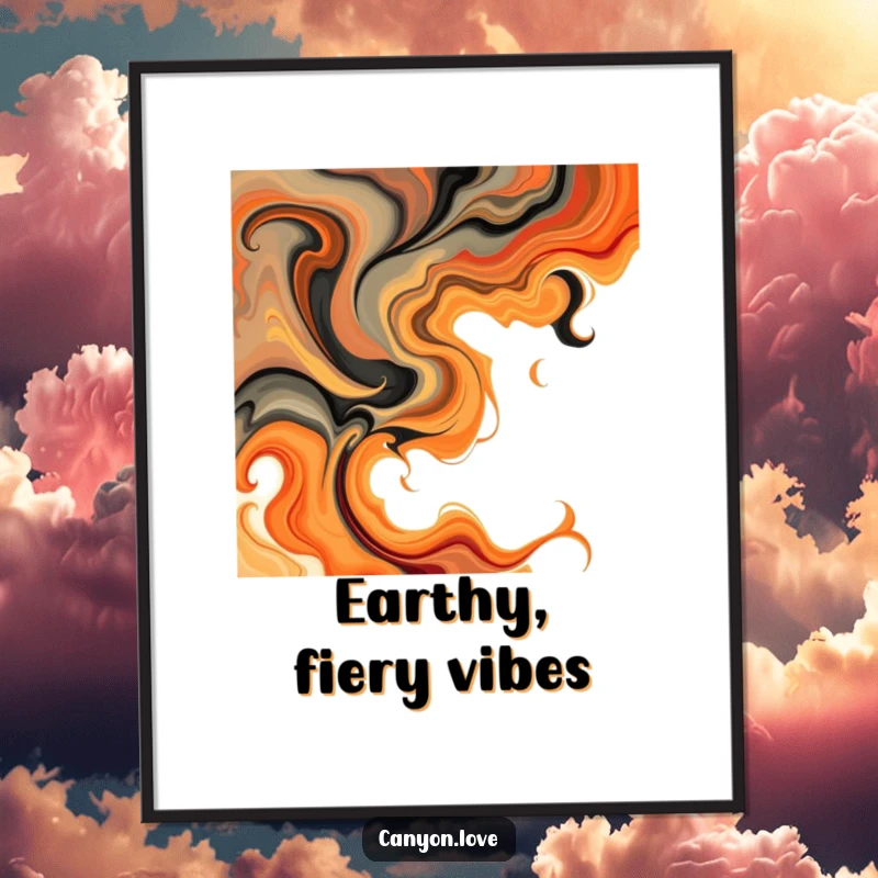 Funny Poster displaying abstract swirls of earthy tones and fiery oranges, a warm and dynamic piece of abstract wall art.