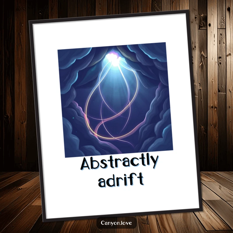 Funny abstract poster showing dynamic, bright light streams cutting through an abstract dark void, artistic and intriguing.