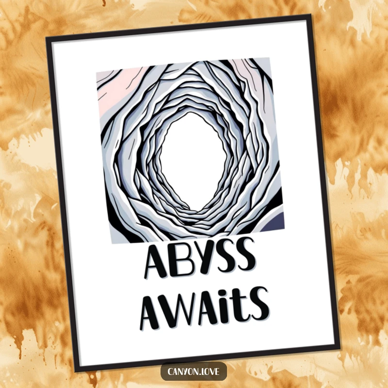 Funny poster featuring a bold, single line tracing a winding path into a vast, abstract, dark abyss.