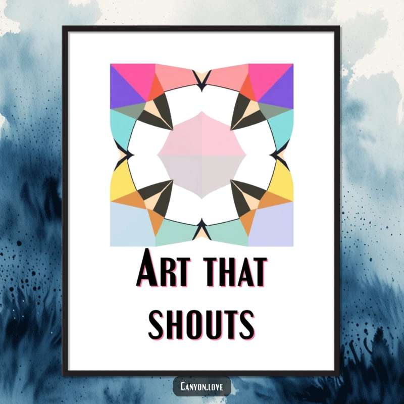Funny Poster displaying jagged geometric shapes in contrasting bold colors, a vibrant and energetic abstract art piece for wall decor.
