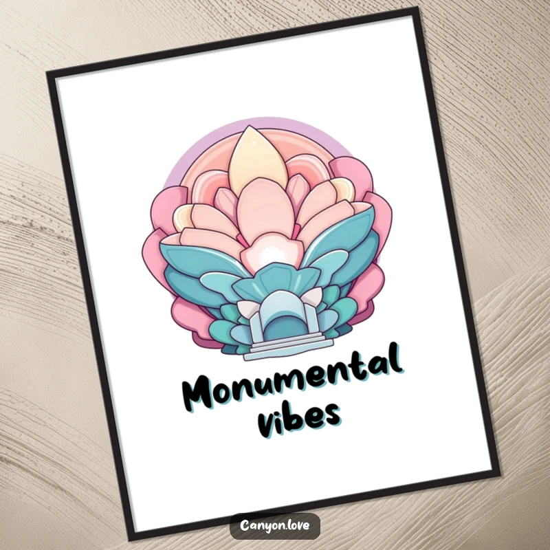 Funny poster showcasing layered, echoing abstract shapes that convey a powerful sense of monumental scale.