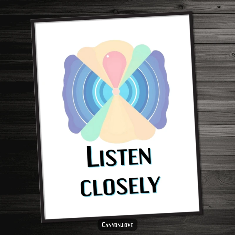 Funny Poster depicting abstracted sound waves radiating from a central point, perfect for abstract art lovers and music enthusiasts' wall decor.