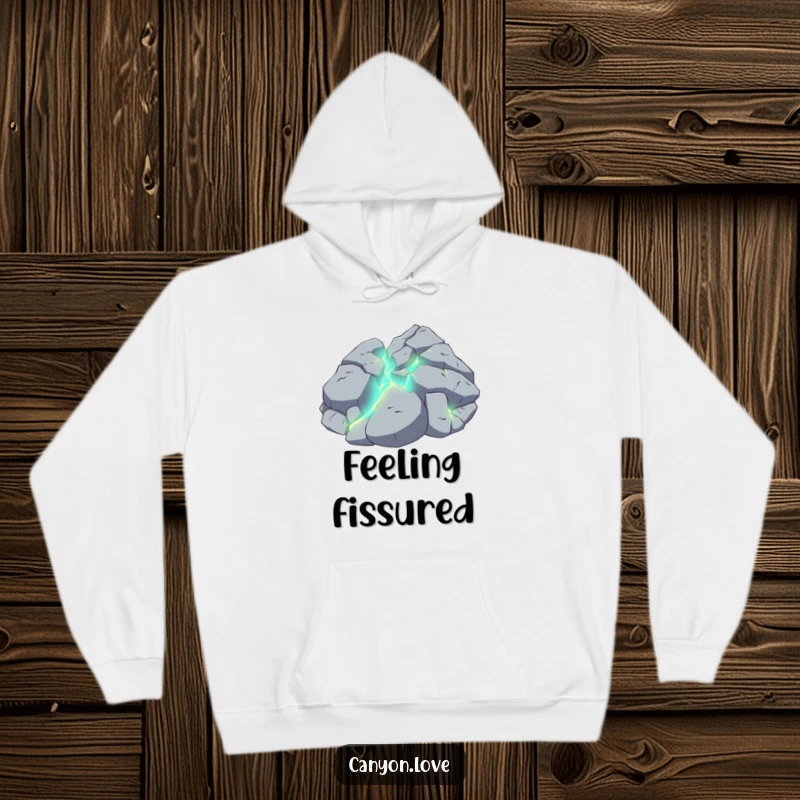Funny hoodie featuring a detailed fractured rock texture with bright, glowing lines emanating from the cracks.