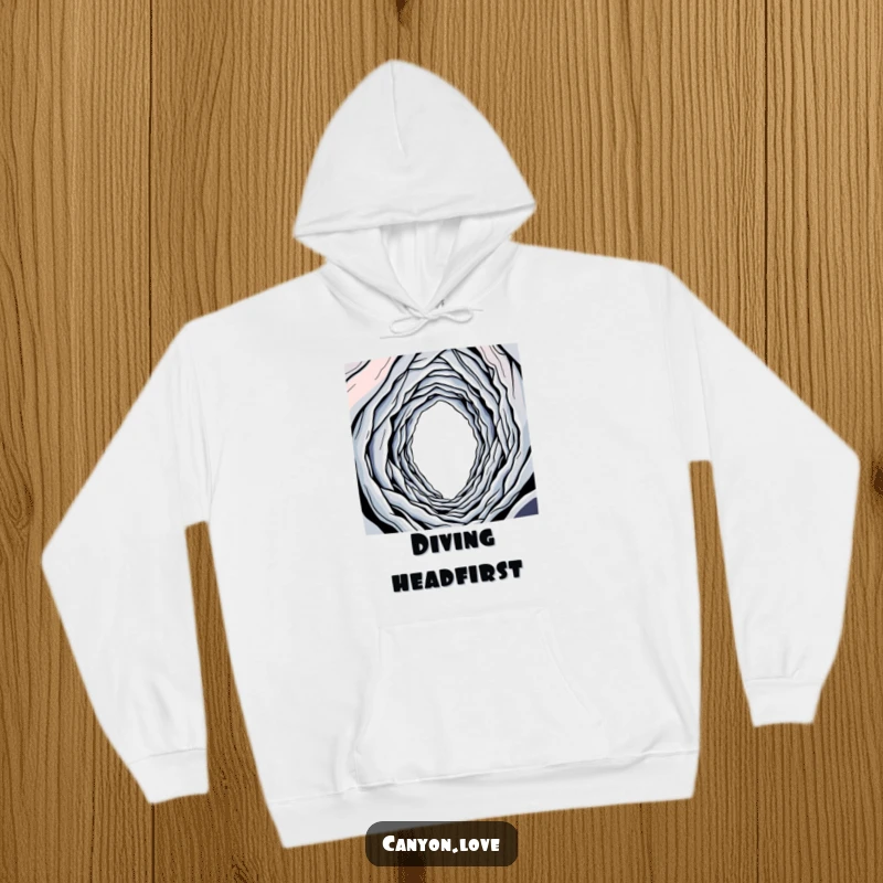 Funny hoodie depicting a continuous line spiraling downwards into a deep, abstract void, offering warmth.