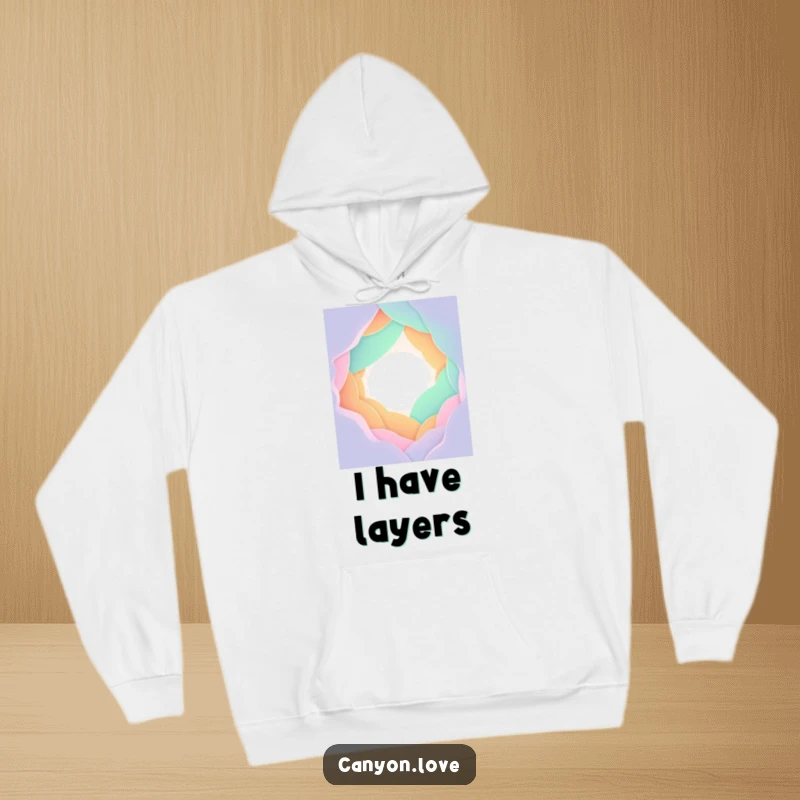 Funny Hoodie showcasing overlapping gradient planes forming a stylized chasm, offering a warm and artistic abstract look.