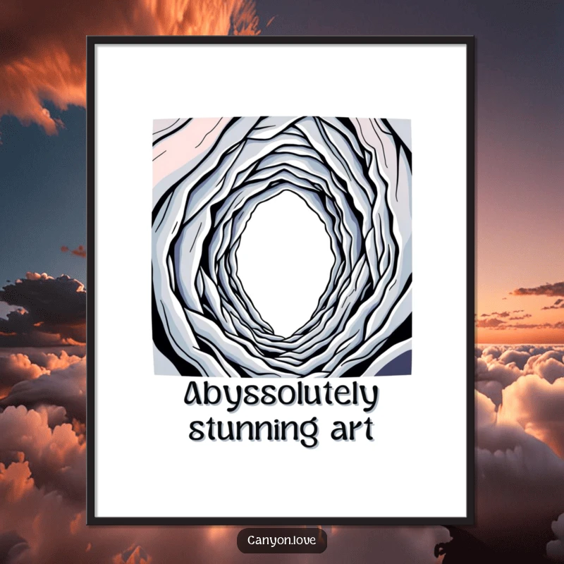 Funny Free Printable Wall Art: A bold single line tracing a winding descent into a deep abstract abyss, intriguing art.