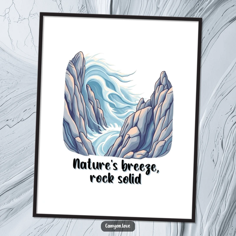 Funny Free Printable Wall Art: Stylized wind currents sweeping through immense rock formations, a dramatic and humorous landscape.