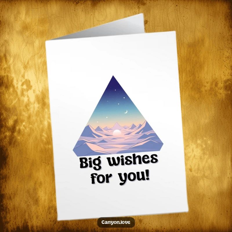 Funny Free Printable birthday card with minimalist triangular shapes creating vast open spaces, evoking serenity and joy.