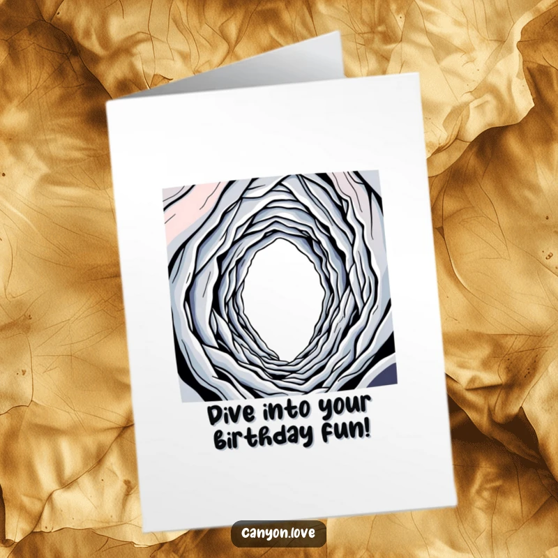 Funny Free Printable Birthday Card showing a single line winding into a deep abstract abyss, a journey into fun.