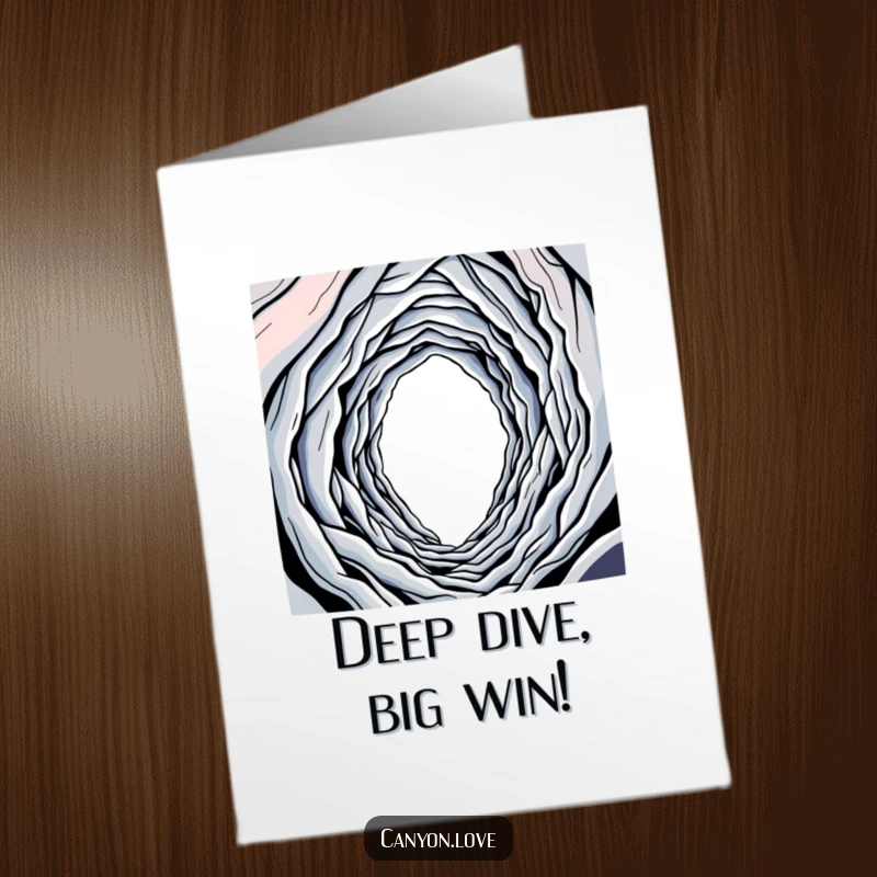 Funny Free Printable Congratulations Card: A bold line tracing a winding descent into a deep abstract abyss, celebrating accomplishment.