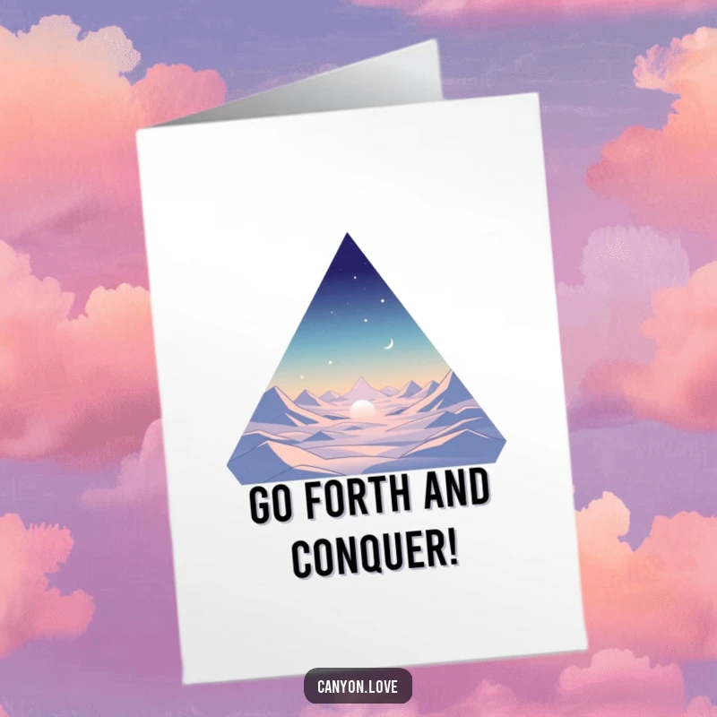 Funny Free Printable congratulations card featuring minimalist triangular shapes representing vast open spaces, perfect for celebrating achievements.