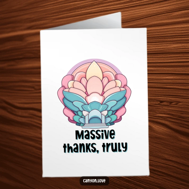 Funny Free Printable Thank You Card with layered, echoing forms suggesting monumental scale, a grand thank you.