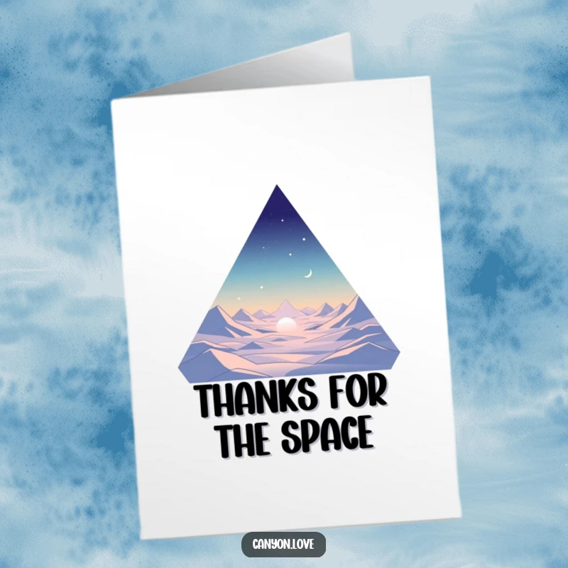 Funny Free Printable thank you card with minimalist triangular shapes evoking vast open spaces, conveying sincere gratitude.