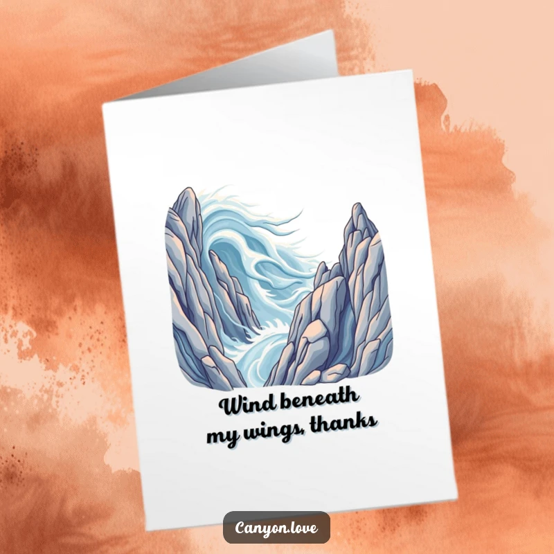 Funny Free Printable Thank You Card showing wind currents moving through large rock formations, a humorous thank you.