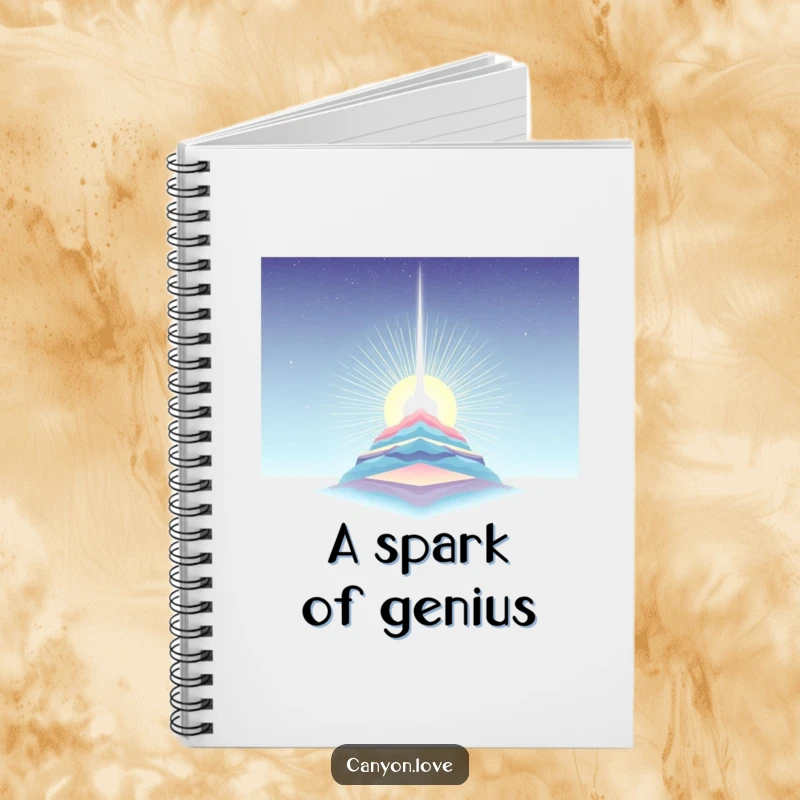 Funny Notebook with a light beam piercing layered strata cover, symbolizing clarity and discovery for artistic and humorous note-taking.