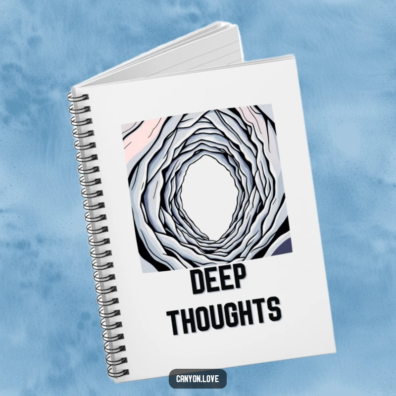 Funny notebook with a single, abstract line tracing a winding path into a deep abyss for writing.
